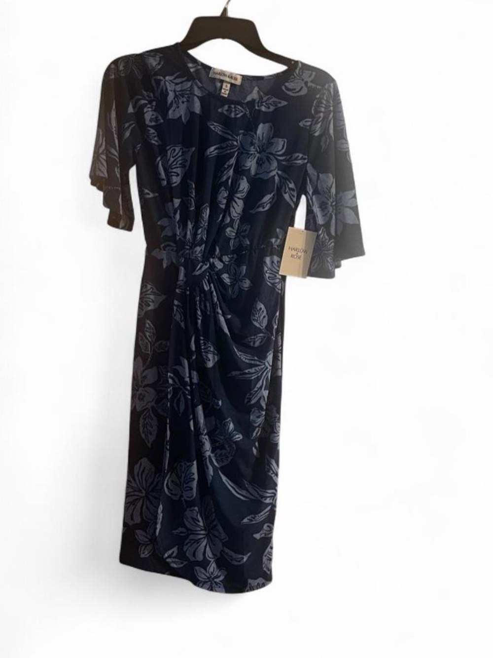 Harlow and Rose Navy Floral Knot-Front Midi Dress